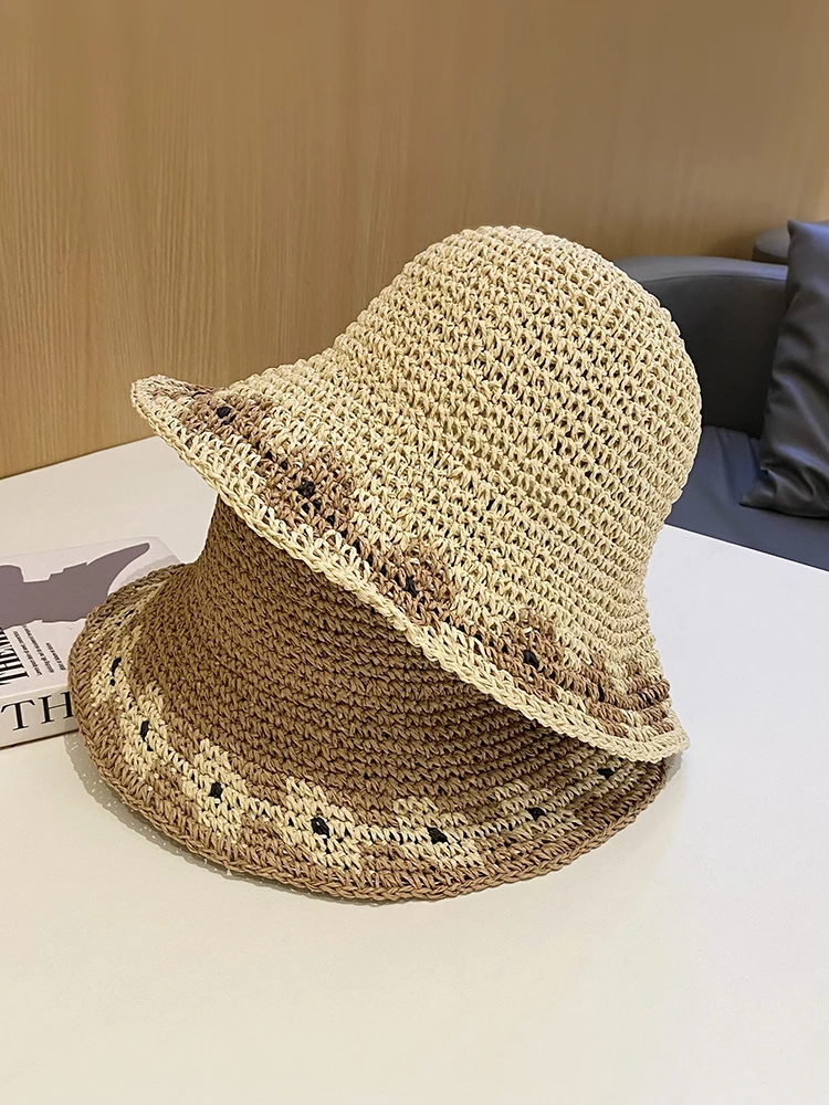 

Summer Braided Straw Hat Women's Outdoor Vacation Beach Hat Foldable Breathable Sun Hat Fashion Everything Fisherman Hat Tide