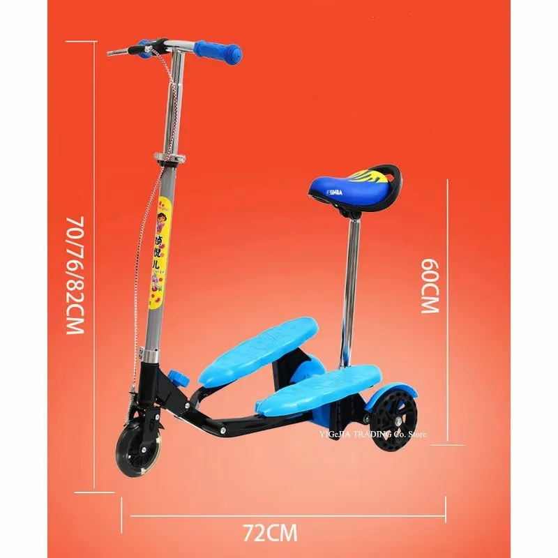 Draagbare Kids Pedaal Scooter Met Stoel Kan Zitten En Rijden, Opvouwbare 3-wielige Stepper Scooter Voor 4-12 Jaar Oude Kinderen