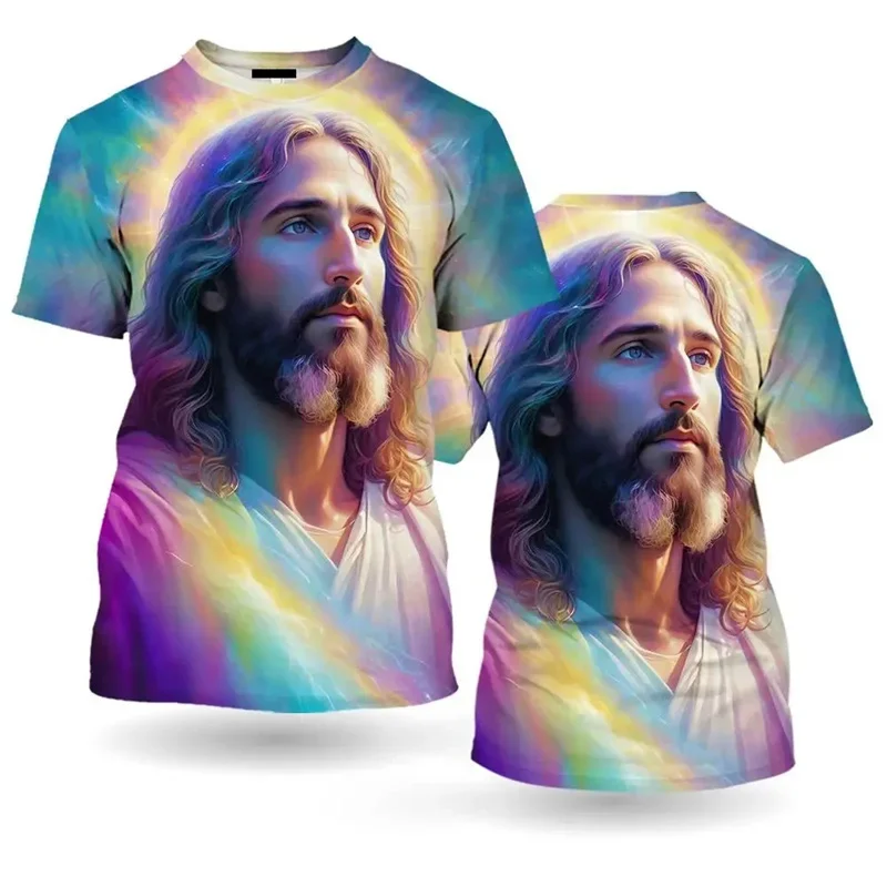 

Fashion Jesus Christ 3d Print T-shirt for Men Summer Casual Loose Short Sleeve T Shirts Harajuku Streetwear Oversized Tee Tops