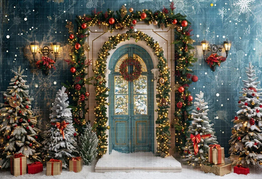 Mehofond Photography Background Christmas Snowflake Front Door Street Xmas Tree Kids Family Portrait Decor Backdrop Photo Studio