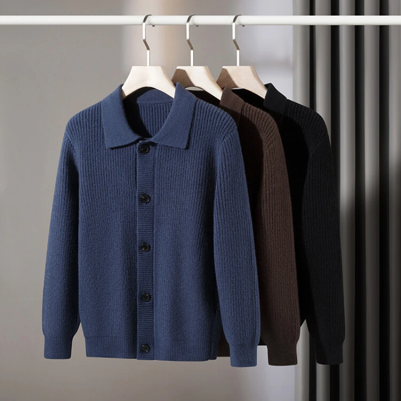 Men's Daily Warm Commuting Lapel Sweater in Autumn and Winter, Casual Jacket, High-quality Men's Knitwear