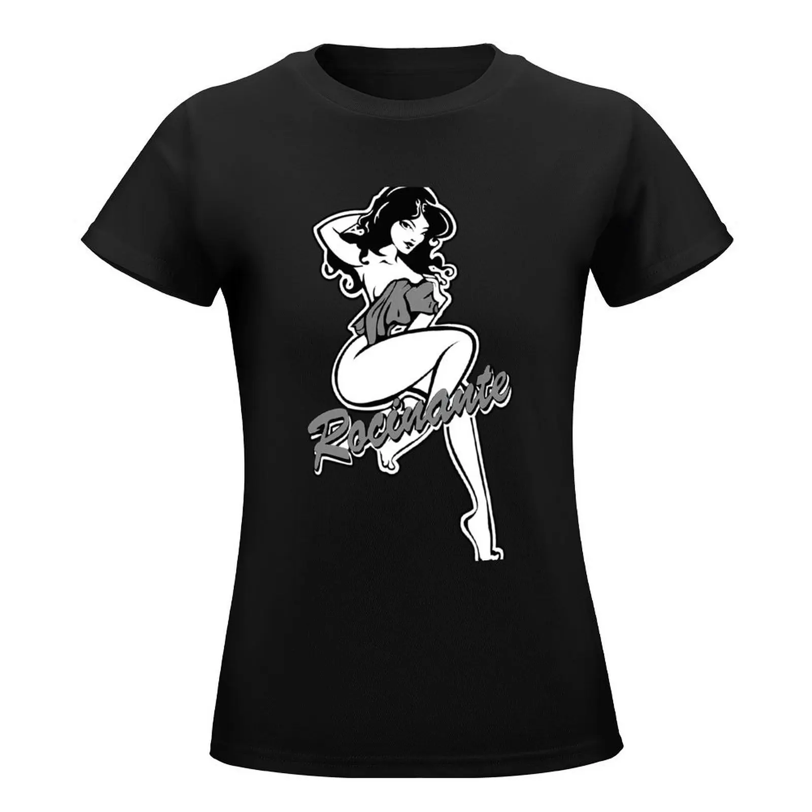 Rocinante Pin-Up Gal - Grayscale... T-Shirt anime clothes animal print shirt for girls summer clothes spring clothes Women 2024