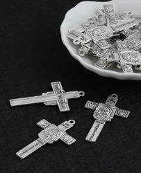 5Pcs Carved Face Of Christ Portrait Charms Holy Heart Crucifix Jesus Cross Pendants for DIY Accessories DOMINI BENEDICTUM