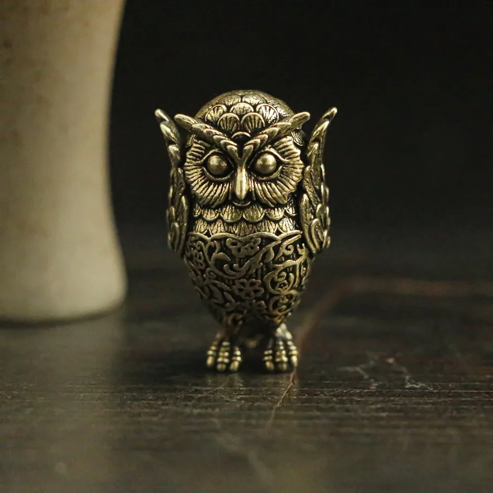 Vintage Solid Brass Owl Statue Ear Covering Animal Sculpture Desktop Home Office Decor Bookshelf Decoration Unique Gift Ideas view 2