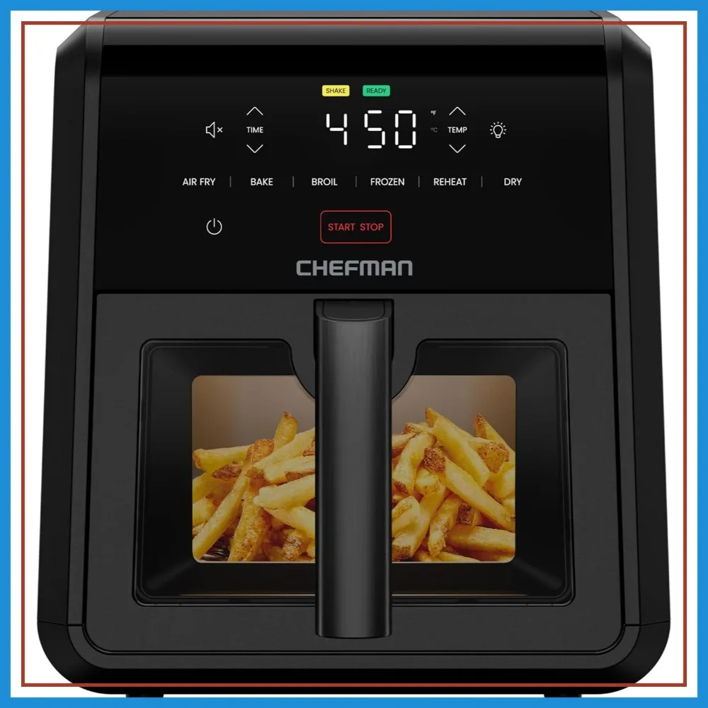 

7-Qt 6-in-1 Air Fryer Oven, 450°F, Air Fry, Bake, Broil, Reheat, Dehydrate, Defrost, Compact Design, Black