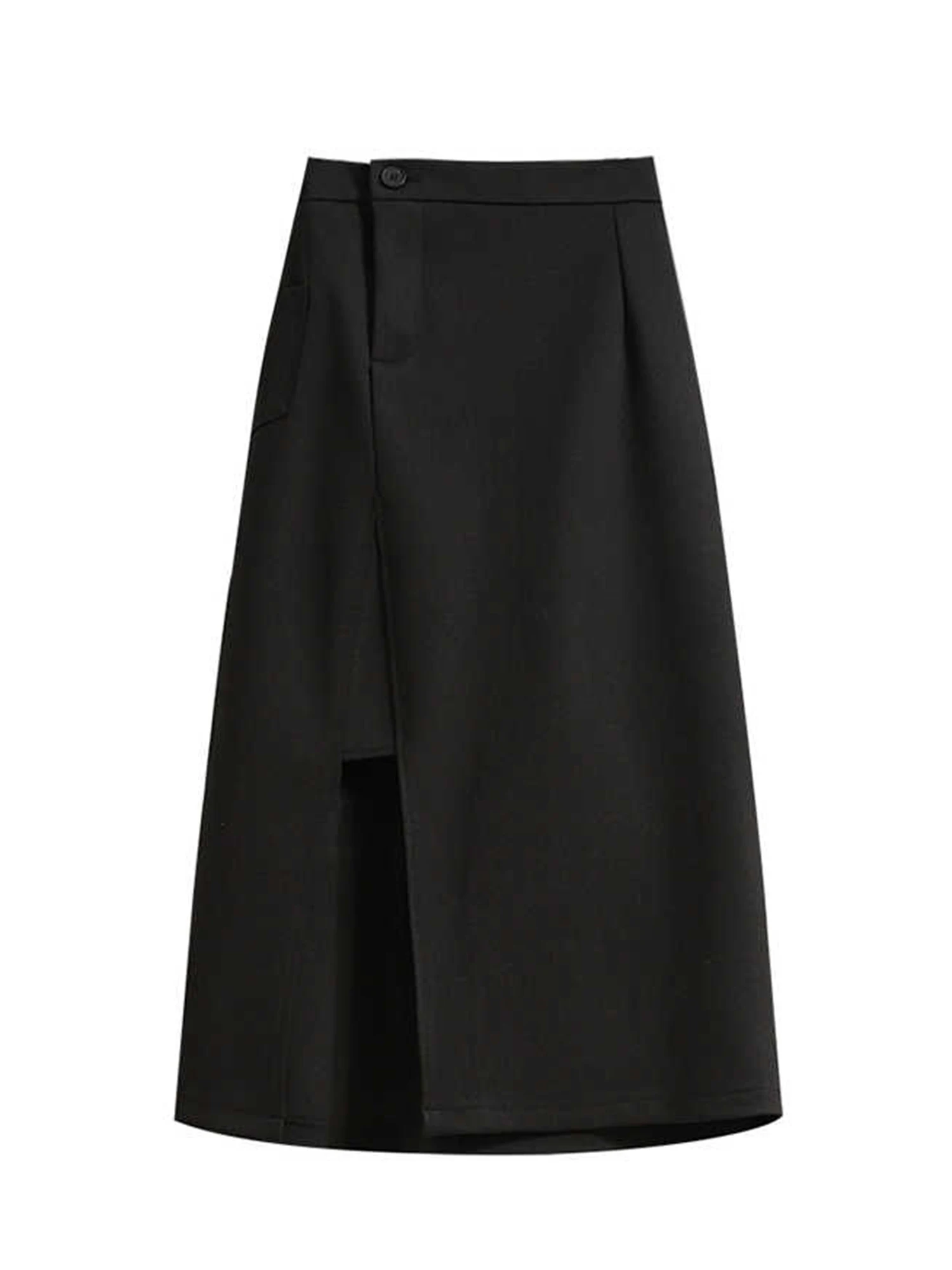 Women's Black Gothic A-line Skirt Vintage Y2k Gyaru Mid Long Skirt with Slit Harajuku Oversize Skirts 2000s Clothes Autumn 2025