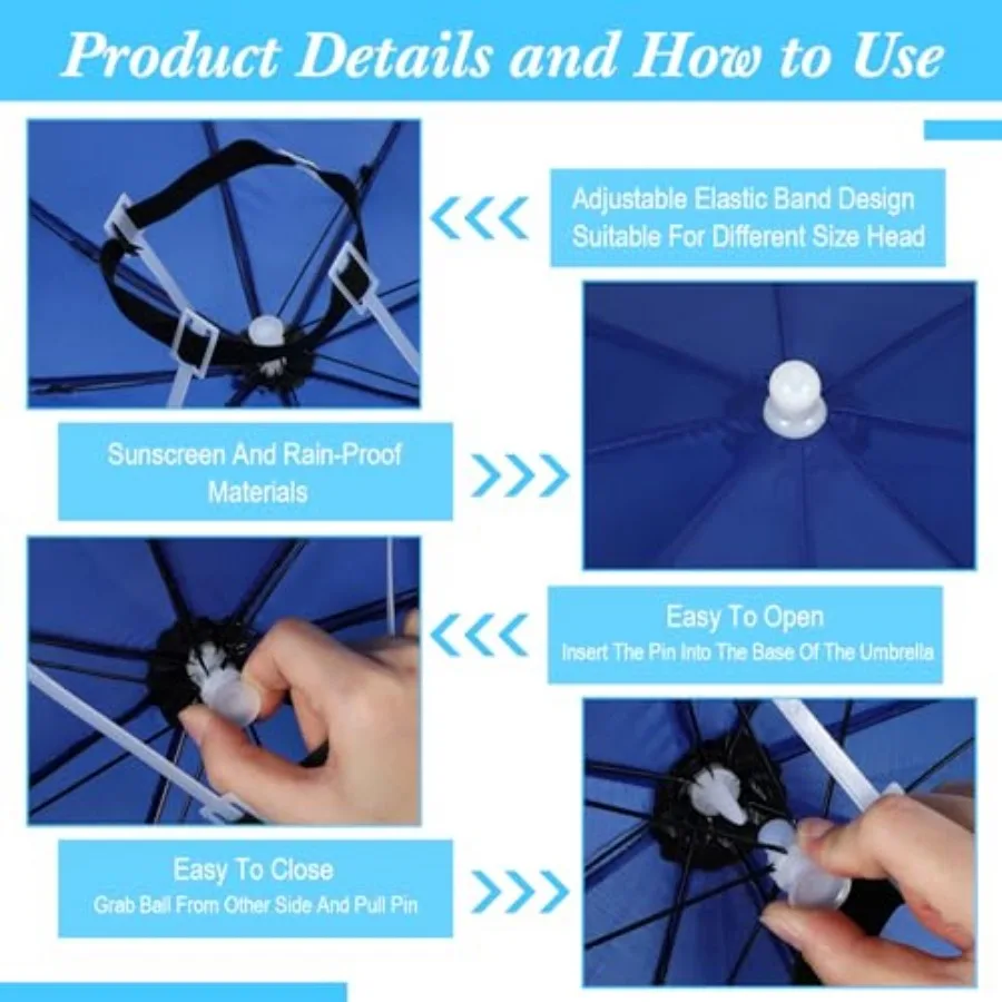 20 Pieces Umbrella Hat for Adults Waterproof Head Umbrella Cap for Beach Fishing Hiking Camping view 3