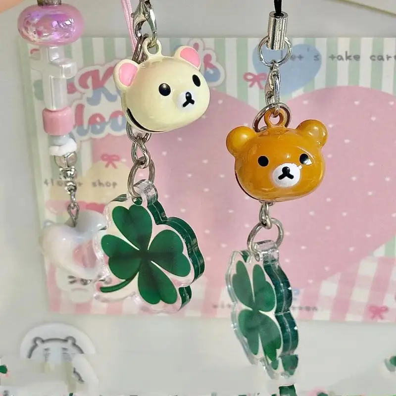 Cartoon Kawaii Rilakkuma Clover Bell Pendant Japanese Anime Originality Keychain Mobile Phone Decoration Zipper Parts Girl Gifts