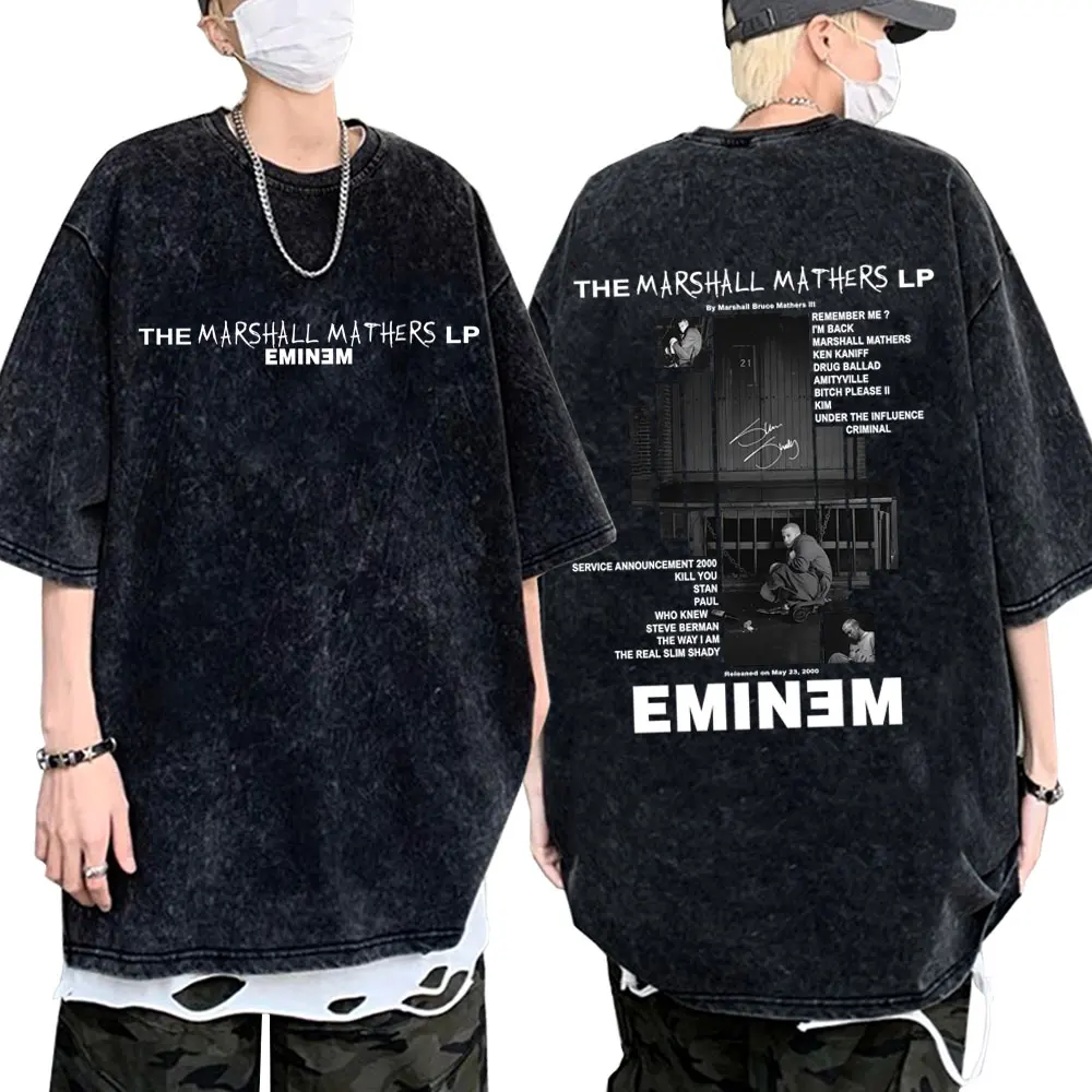 

Rapper Eminem 2000 Album Washed Vintage T-shirt Men Women Clothing Hip Hop Fashion Oversized T-shirts Men's Cotton Retro T Shirt
