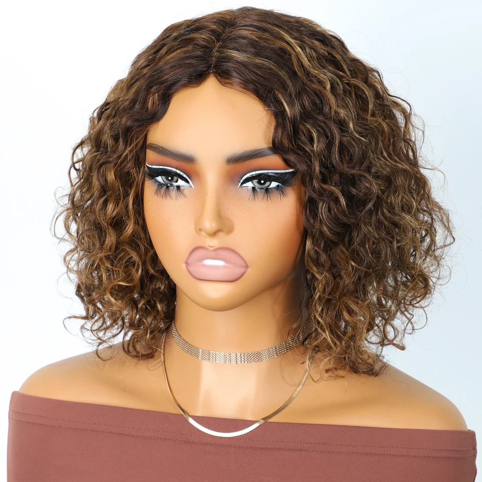 Black Pearl Water Wave Short Bob Human Hair Wigs For Women Brazilian Remy Human Hair Wigs Highligh Jerry Curly Human Hair Wigs