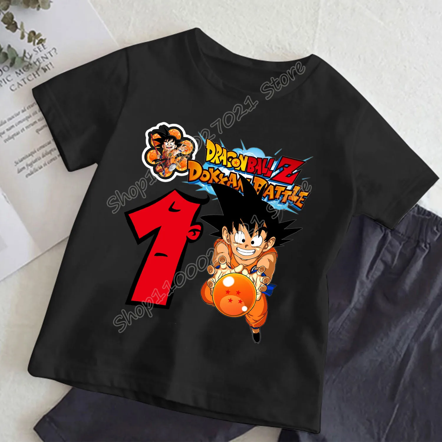 Dragon Ball Goku T-shirt for Children New Birthday Figure Tops New Anime Tee Fashion Black Short Sleeve Loose Clothing Kids Gift