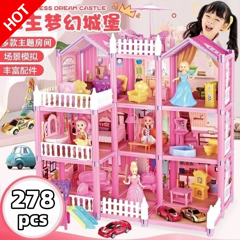 princess-big-villa-diy-dollhouses-kit-pink-castle-house-assembled-doll-pretend-play-christmas-festival-birthday-kid-gift-toy