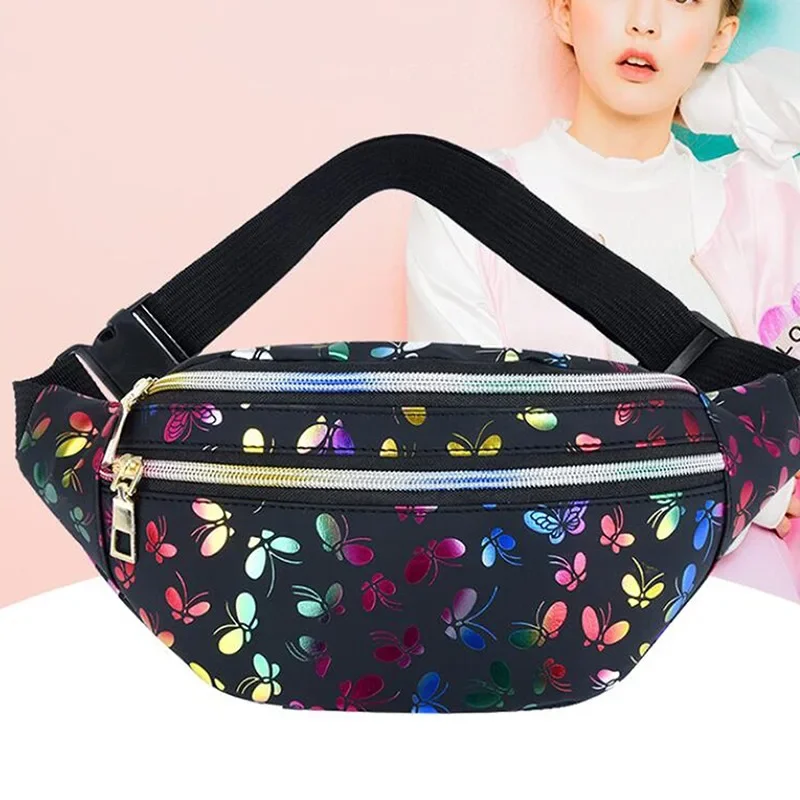 Leaf Printed Female Waist Bags Large Capacity Fanny Pack Men\'s Belt Bag Women Fashion Casual Canvas Travel Banana Bags