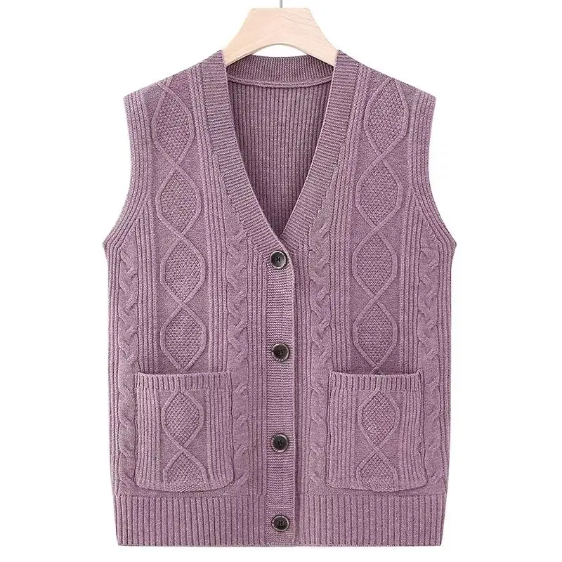 

Вязаный кардиган, жилет, женский топ, весенне-осенний жилет для мам, пальто, женский 2026Новый свитер для пожилых людей среднего возраста, куртка без рукавов