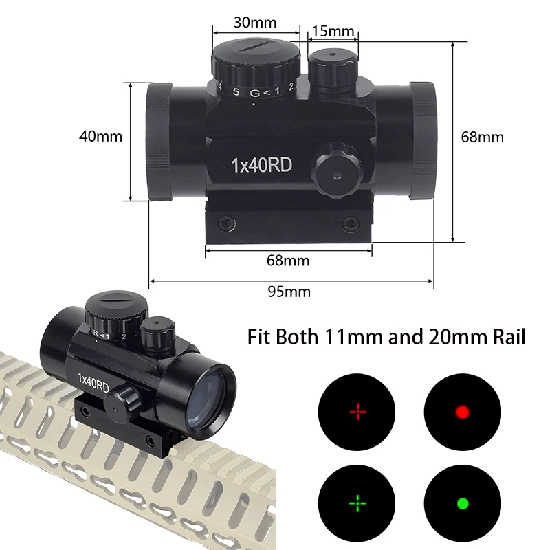 Tactical Metal 1X30 1X40 Holographic Red Green Dot Sight Scope Optics Riflescope Collimator Sight For 11mm/20mm Pictinny Rail