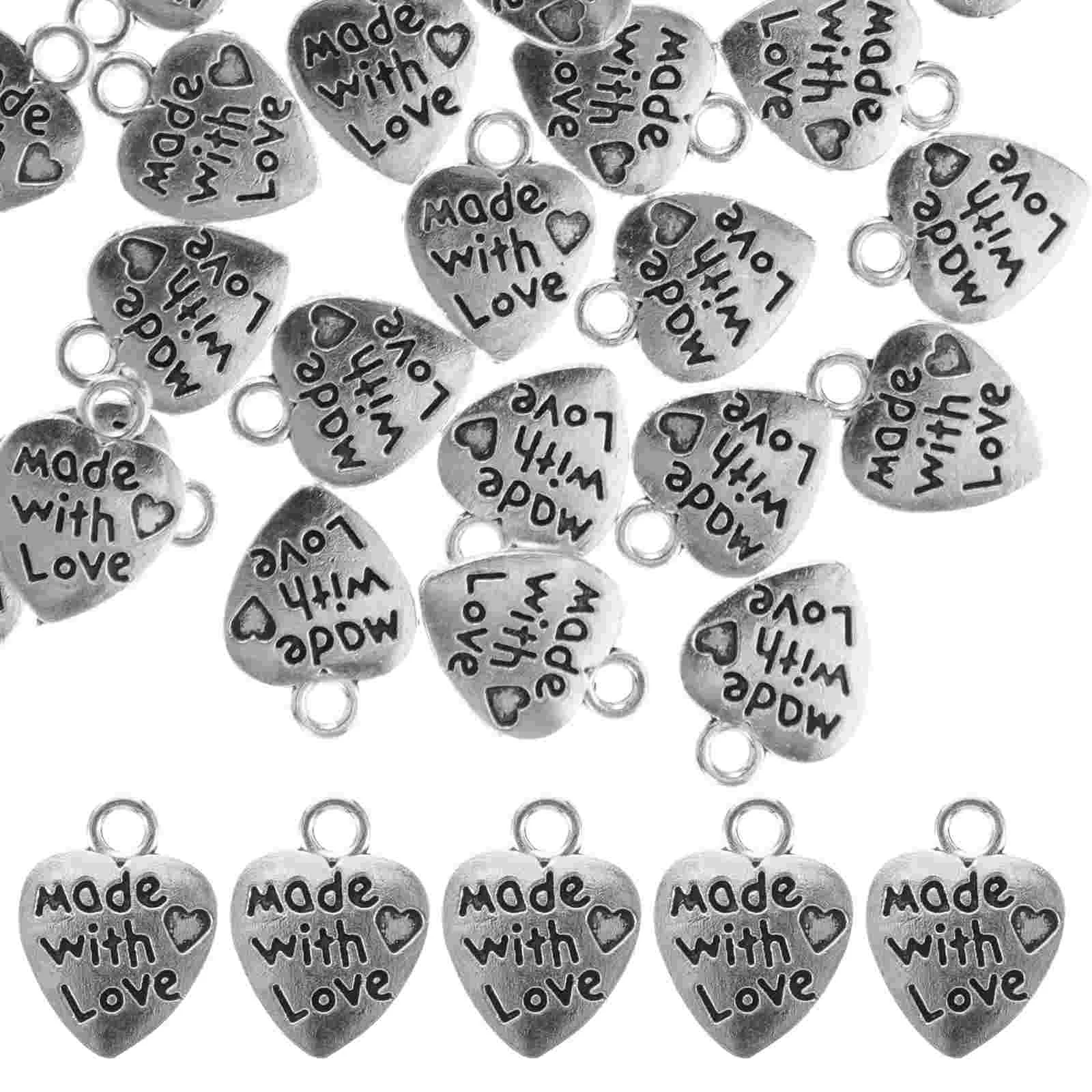 

100 Pcs Heart Necklace Pendant Charms for Jewelry Making Earrings Crafts Pendants Silver Metal DIY