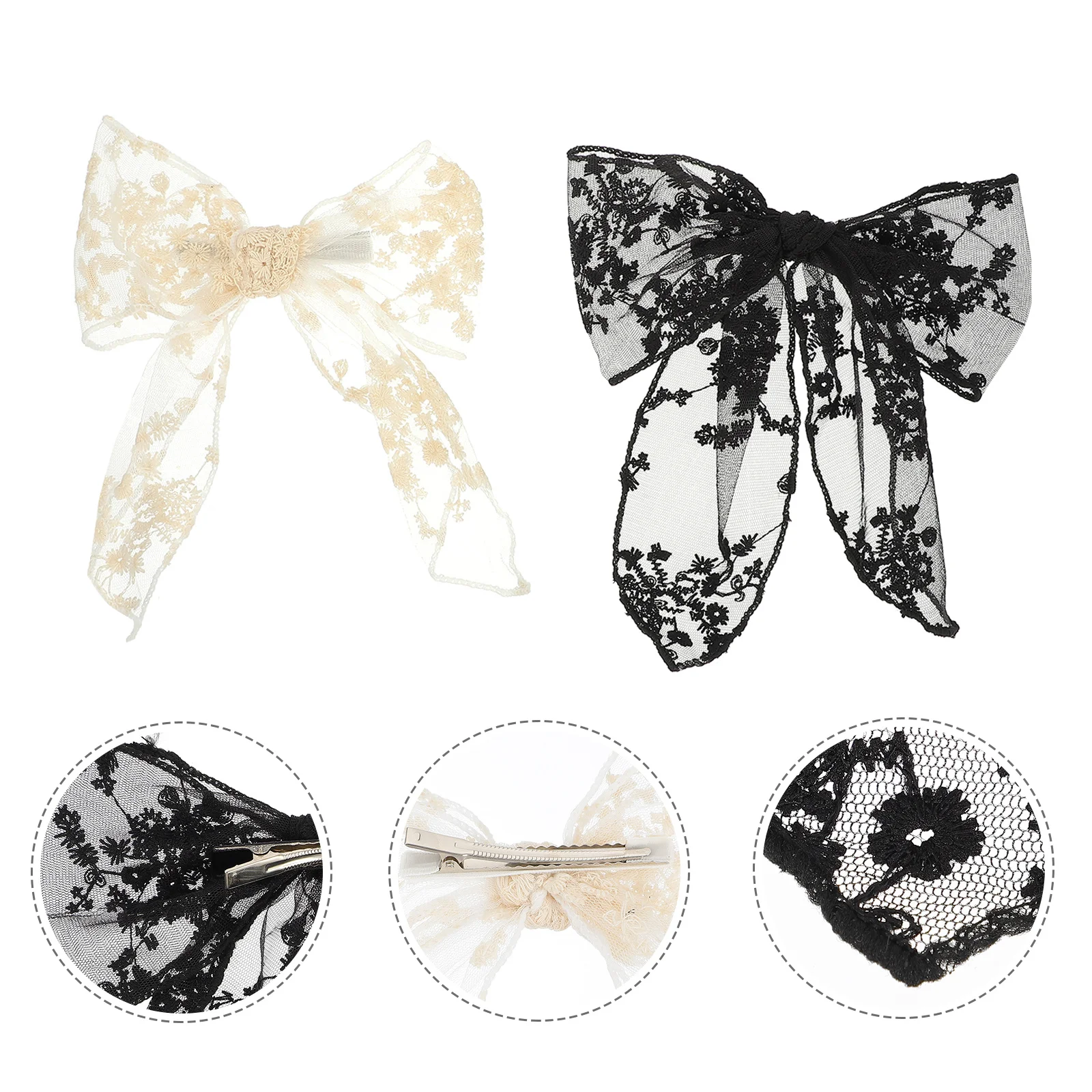 

2pcs Lace Bow Clip Large Bow Barrette For Wedding Bridal Shower Back Knot Thick Thin Hair Fashion Hair Accessory