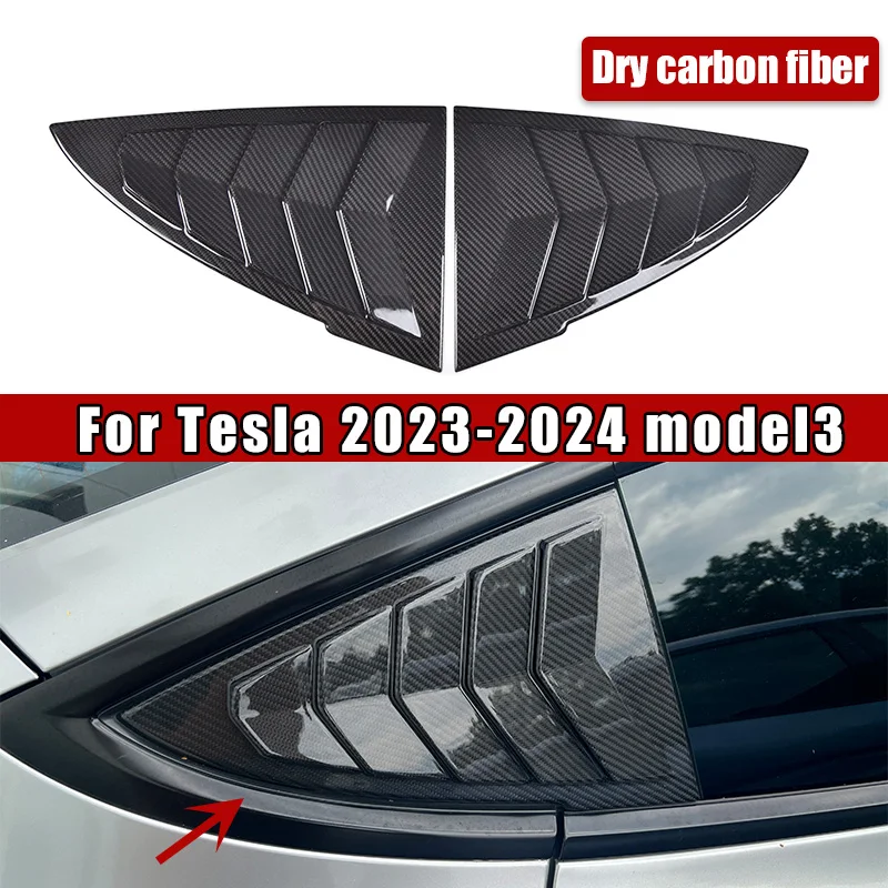 AFDT True Dry Carbon Fiber Fittings For Tesla Model 3 Highland 2024 Car Rear Window Triangular Blinds Shutter Cover Trim