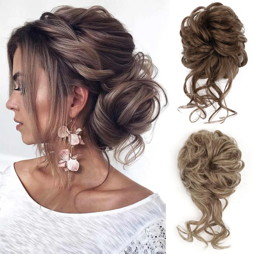 

AZQUEEN Synthetic Hair Bun Extensions Chignon Blonde Brown Donut Updo Band Elastic Scrunchy Messy Curly Chignon For Women