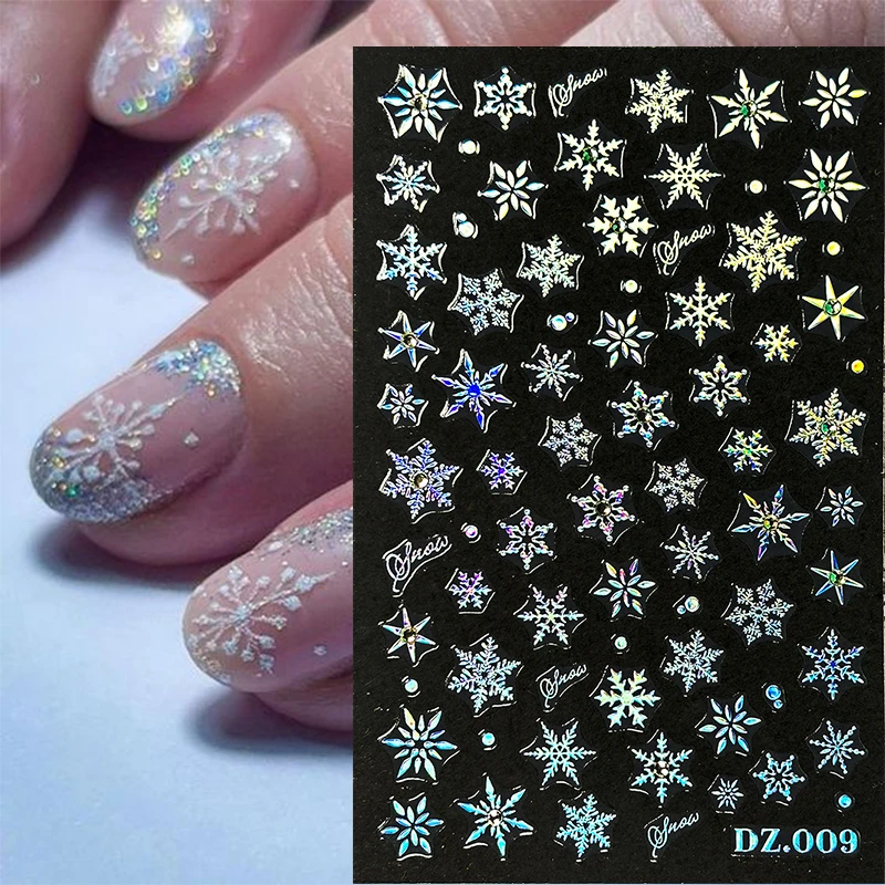 3D Laser Snowflakes Nail Art Stickers Decal White/Black/Gold/Silver Snowflake Winter Nail Design For Xmas Decorations Manicure