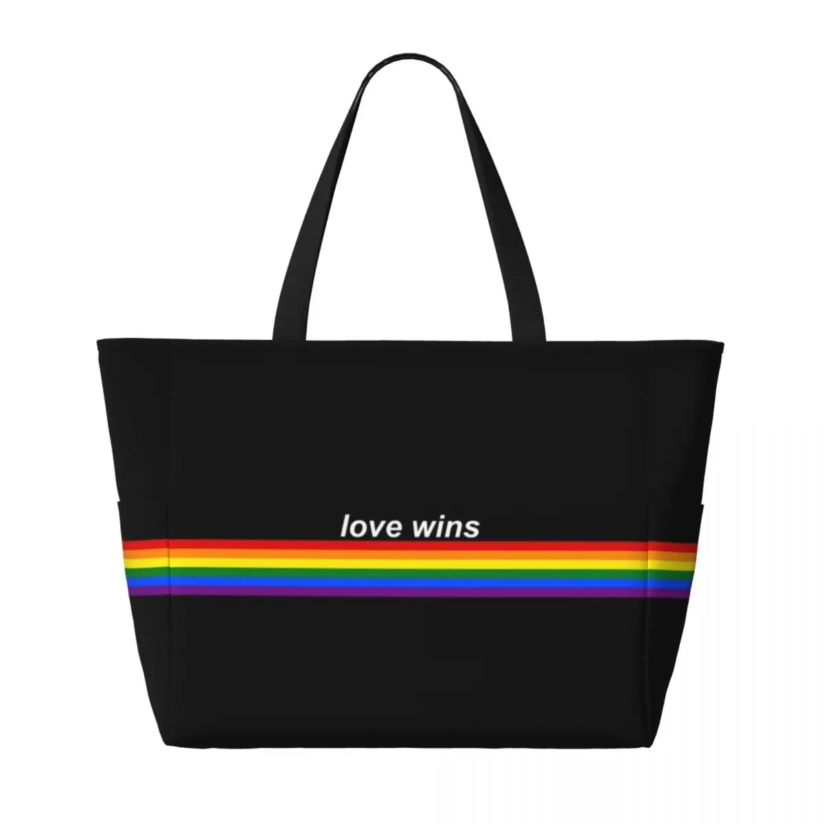Custom Love Wins Pride Stripe Beach Tote Bag Women GLBT LGBT Gay Lesbian Pride Flag Large Compartment Gym Beach Travel Bags #2