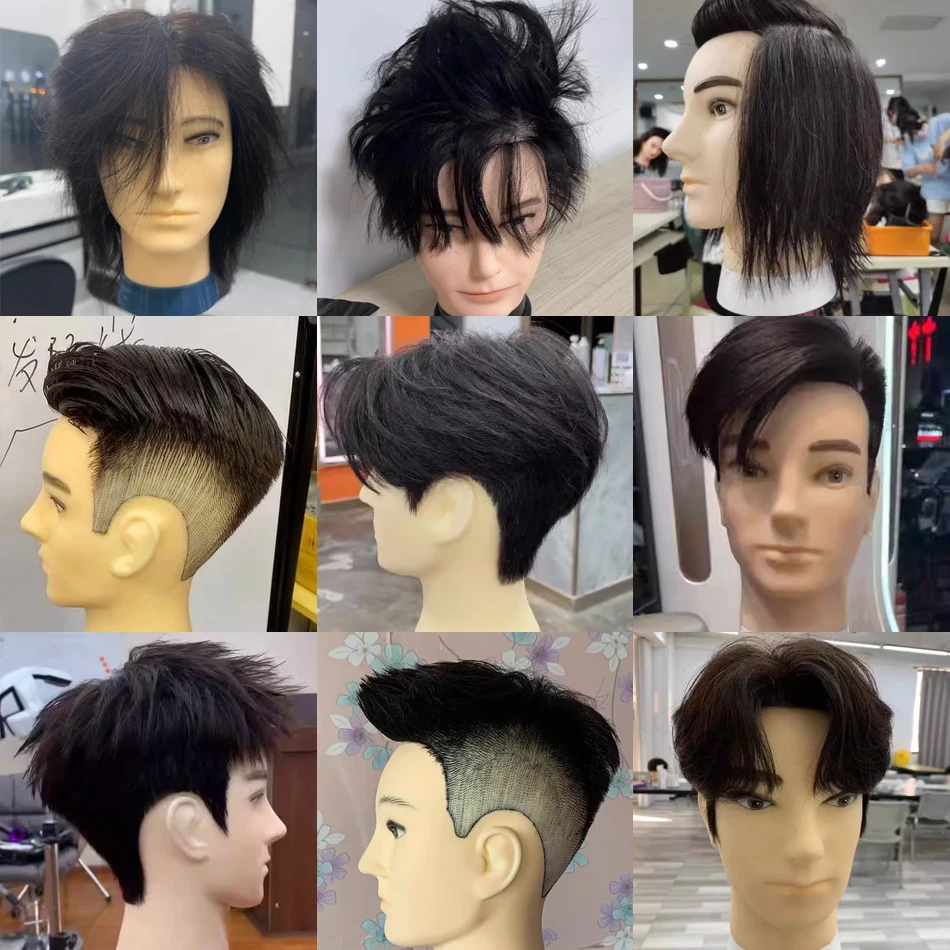 100% Human Hair Male Mannequin Head With Hair Beard Practice Manikin Hairdresser Cosmetology Training Doll Head For Hair Styling