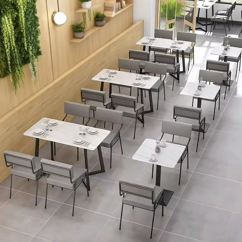 Modern PU fast food stalls with comfortable sofa seats and quartz stone table and chair sets, suitable for commercial use in
