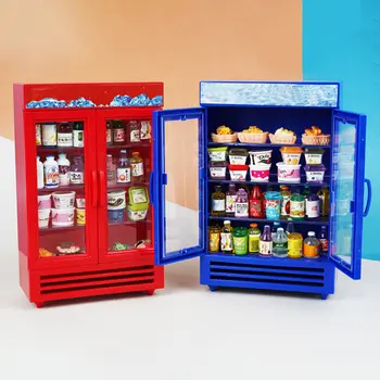 Mini nábytek 1:12 Supermarket Dvoudveřová lednička Úložný prostor Mini potraviny Nápoje Roztomilý domeček pro panenky Model Dekorace Kuchyňská hračka 10 nejlepší prodej Mini lednička na čaj Pearl Boba - №9