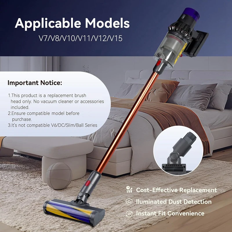 For Dyson V7 V8 V10 V11 V15 Vacuum Cleaner Floor Nozzle Brush Head With LED, Illuminates  Dust For Hard Floors