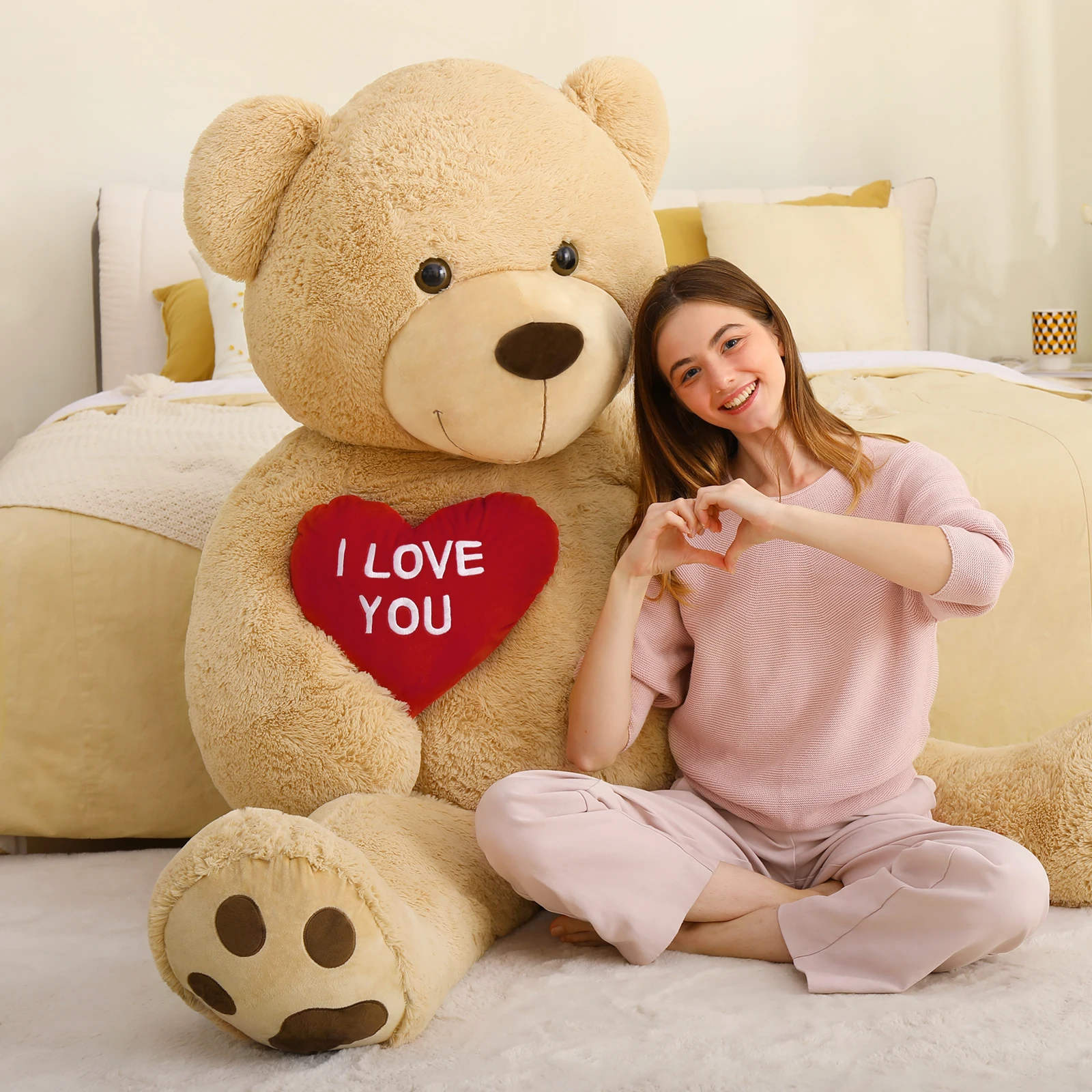 

MaoGoLan Giant Teddy Bear - 6 Feet Red Heart Big Brown Stuffed Animal - Huge Valentines Teddy Bear for Loved Ones - Anniversary,