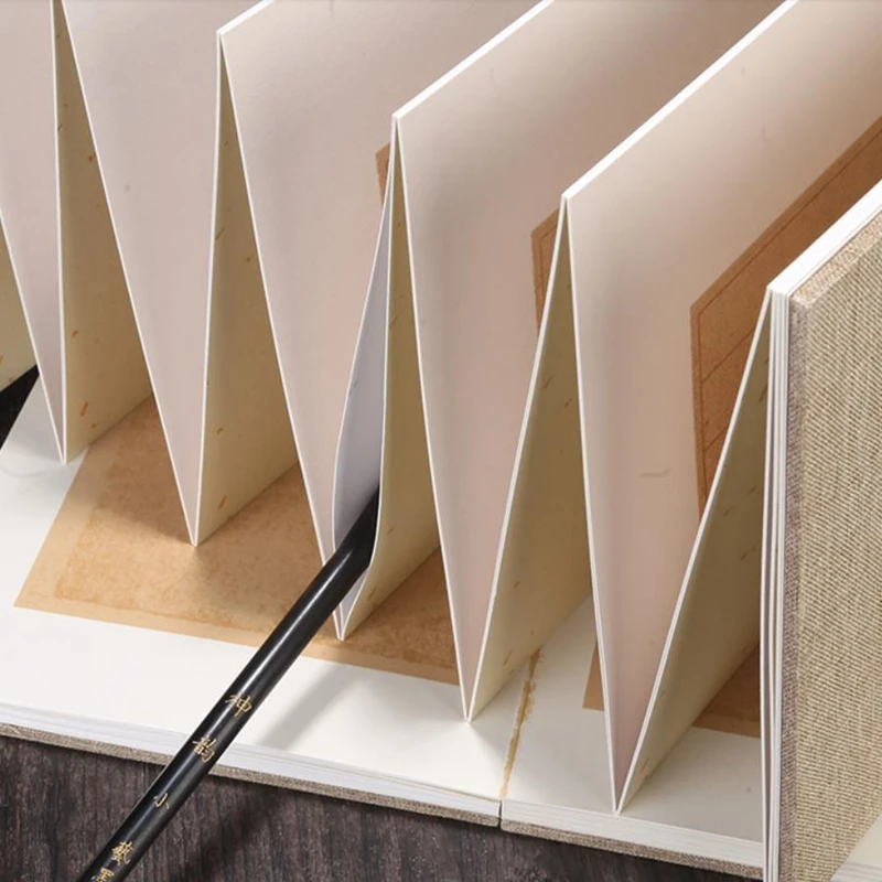 1pc-vintage-batik-blank-vertical-grid-rice-xuan-paper-brush-ink-calligraphy-folding-booklet-book