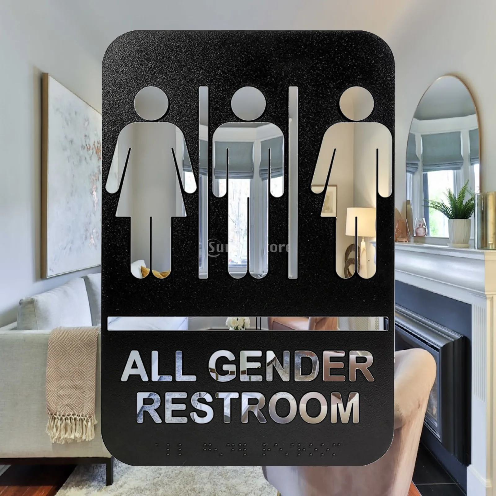 All Gender Restroom Sign Bathroom Sign with Braille Self Sticky Bathroom Signage Wall Hanging Plaque for Office Business