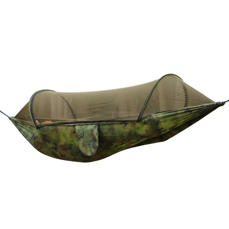 Outdoor Camping Anti Roll Nylon Hammock With Mosquito Net Automatic Quick Opening Brace Mosquito Bill Double Hammock