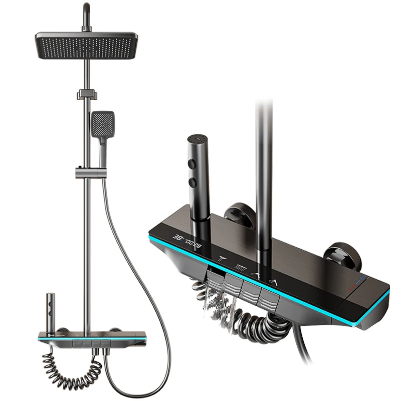

Luxury LED Shower Set grey Piano Key shower faucets Bathroom Shower System with Digital Temperature Display