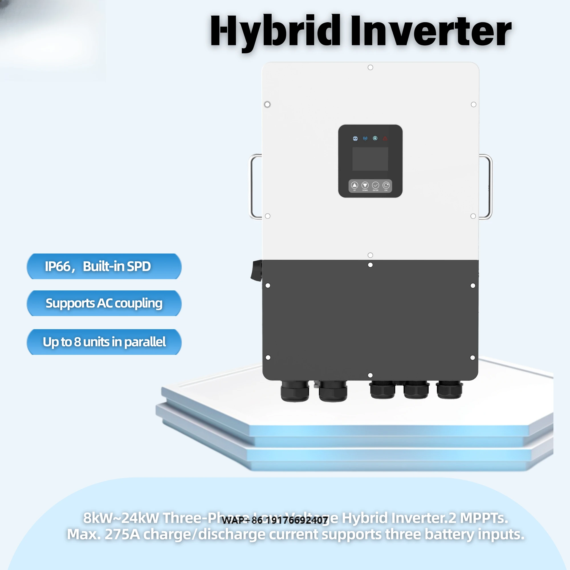 8kw-24KW Three-Phase Low Voltage 48V Hybrid Inverter 20kW24KW Home Residential Solar Energy Storage Inverter, Dual ’MPPT‘  IP66