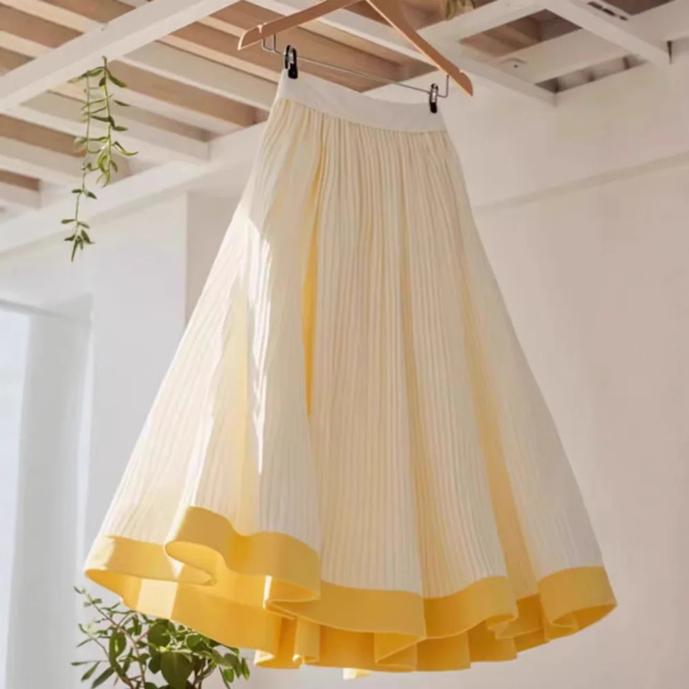 

Elegant High Waist A Line Skirt for Women Slim Fit Striped Midi Skirt Casual Office Wear Stretchy Comfortable Chiffon Fabric