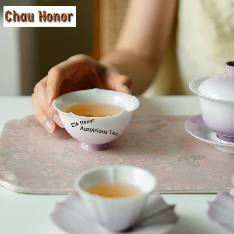 90ml Gradient Purple Ceramic Teacup Zen Tea Bowl Water Jug Tea-tasting Fragrance Cup Jianzhan Master Cups Tableware Accessories