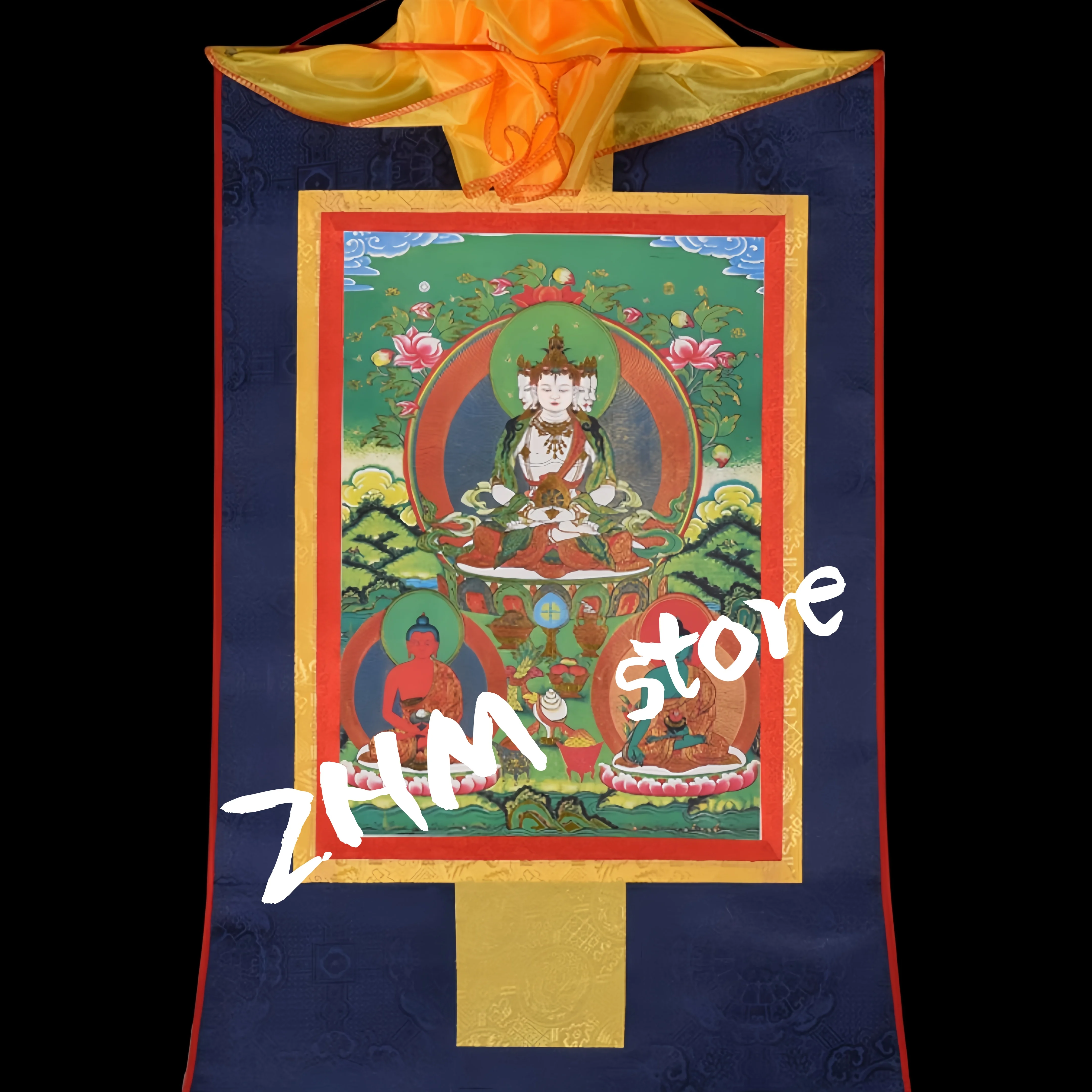 Gold Foil Mahāvairocana Buddha Thangka Painting - Entrance Hall & Buddhist Shrine Decorative Mural Hanging Artwork