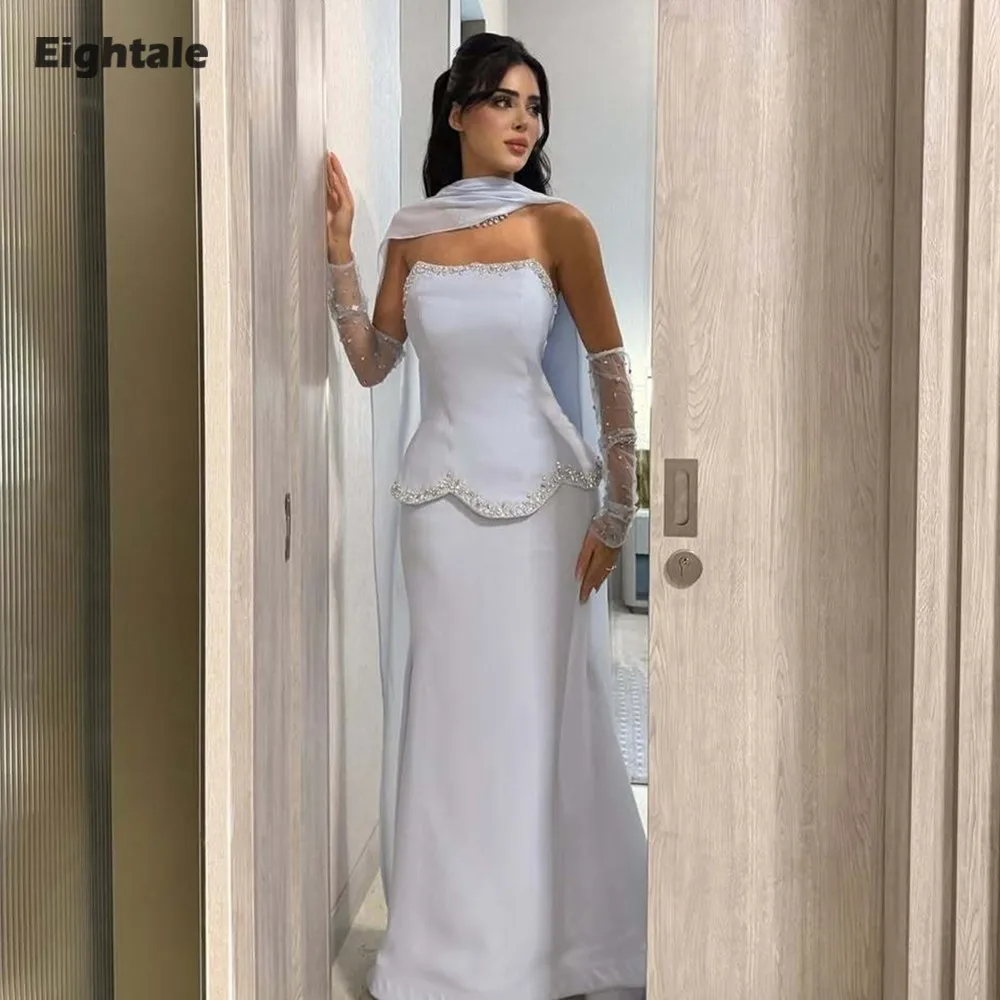 Eightale vestido de noite árabe para festa de casamento sem alças frisado elástico sereia vestido de baile personalizado