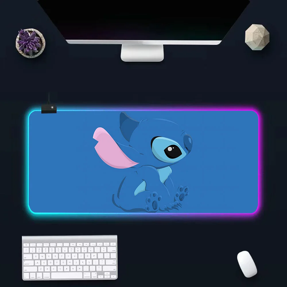 Blue S-Stitch RGB Pc Gamer Keyboard Mouse Pad Mousepad LED Glowing Mouse Mats Rubber Gaming Computer Mausepad