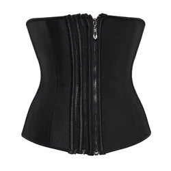 Latex Waist Trainer 9 Steel Bone Underbust Corset Three Row Zip Adjustable Rubber Shapewear