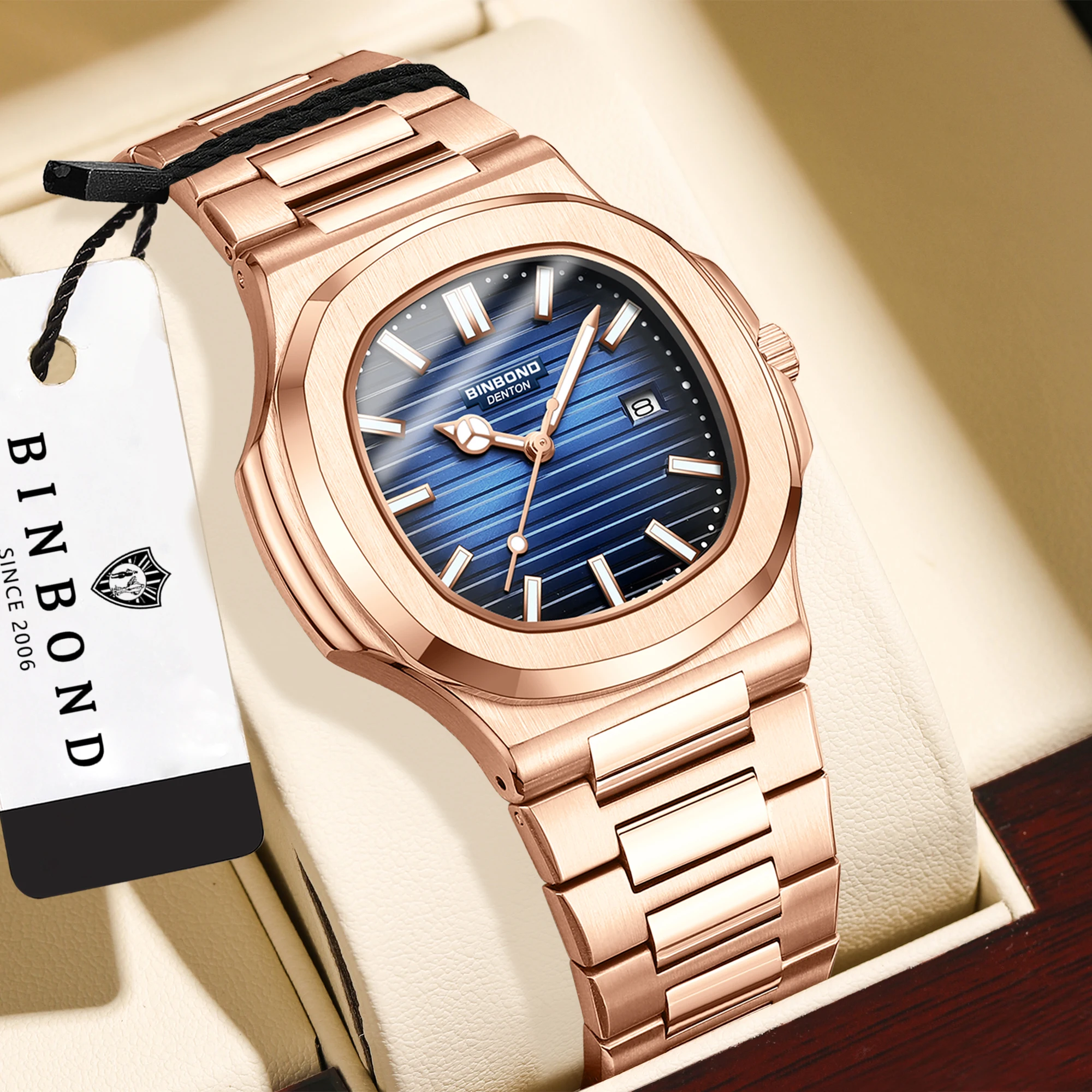 BINBOND Original Sturdy Quartz Wristwatches For Men Auto Date Accurate Men's Watch Casual Luxury Luminous Waterproof Reloj