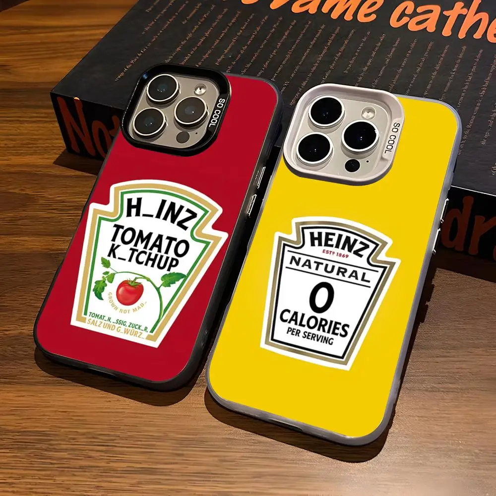 Funda Protectora para Teléfono con Diseño de Ketchup y Mostaza H-Heinz para iPhone 17 Air 16 15 14 Plus 13 12 11 Pro 7 8 XS Max XR, Plateada y Negra