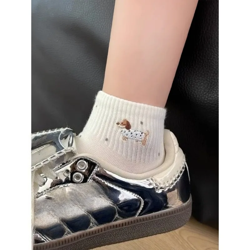

Women's Dachshund Embroidery Ankle Socks Cute Dot Japanese Style Cotton Short Socks Breathable Summer Socks for Casual Wear