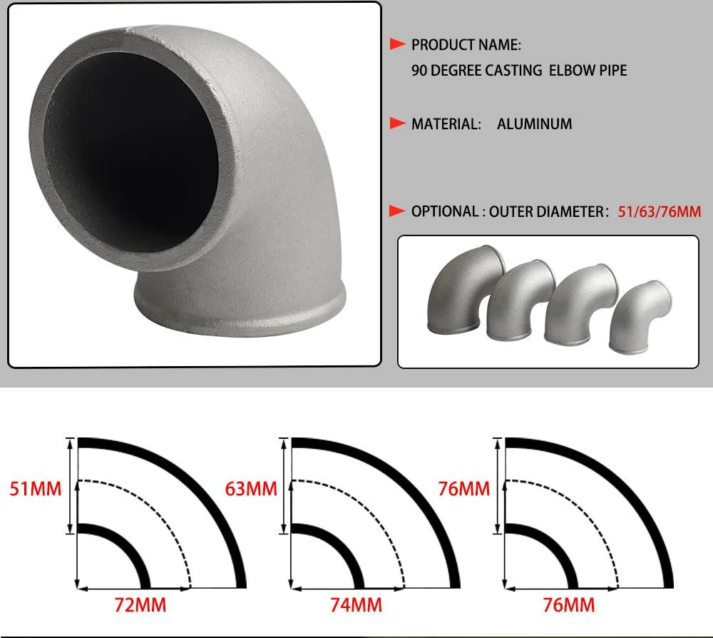 90 Degree Cast Aluminium Elbow Pipe Intercooler Turbo Tight  Bend Aluminium 2.0 Inch (51mm) 2.5 Inch(63mm)3.0 Inch (76mm) 