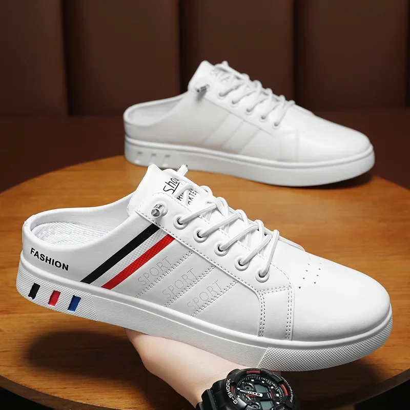 Breathable Summer Men's Shoes Plus Size 48 Casual EVA Board Shoes Half Slip-On White Tenis Shoes Without Heel Drag