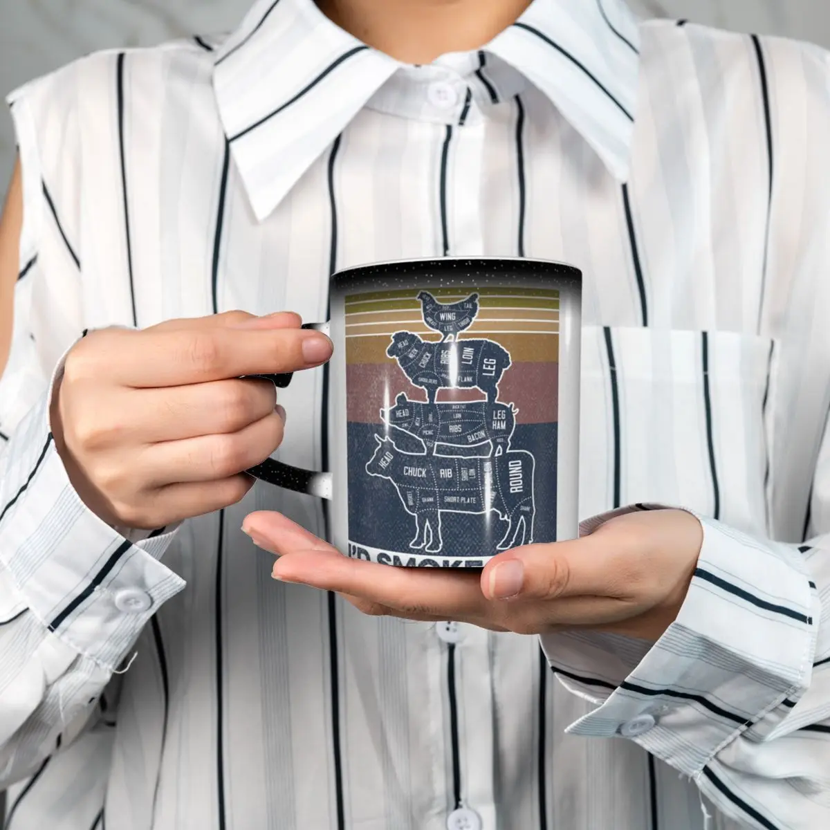 Butcher With Meat Cuts Chicken Beef Pork And Lamb Diagram Mug Ceramic Coffee Cups Tea Mugs Milk Cup Drinkware Gift for Friends