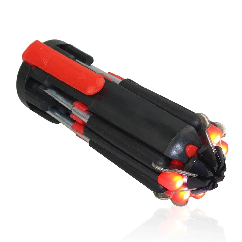 1Pc Screwdriver 8in1 Cross Driver Bits W/ LED Torch Flashlight Folding Multitool Repairing Tool Manual Tool