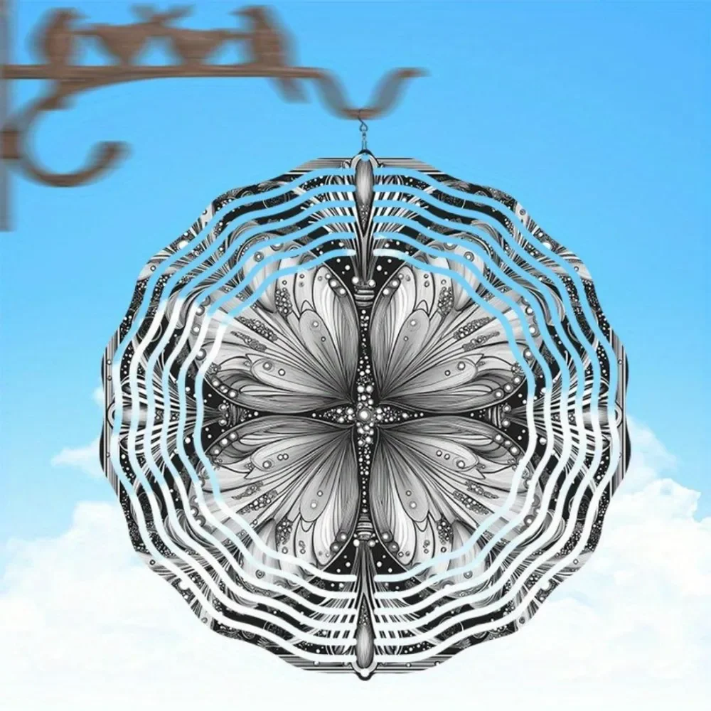 CIFBUY Mandala Wind Chime Rotating Metal Hand Painted Spinning Ornament for Garden Patio Indoor Decor All Season Black White