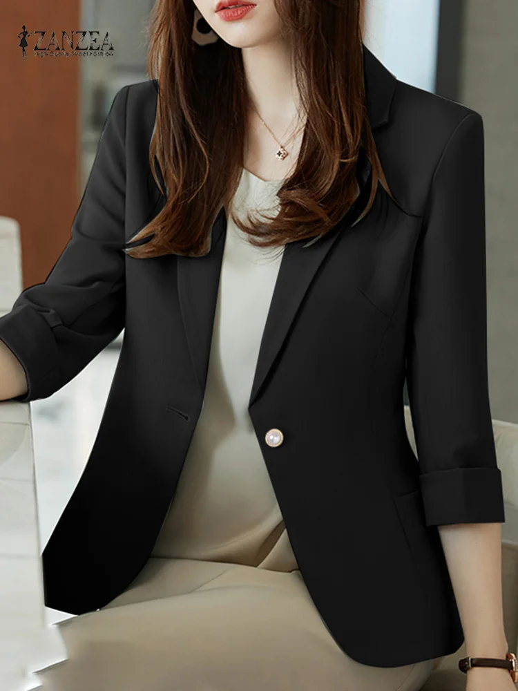 Women Blazer Causal OL Work Shirt ZANZEA Autumn Long Sleeve Lapel Blouse Elegant Office Suits Button Jacket Coats Female Outwear